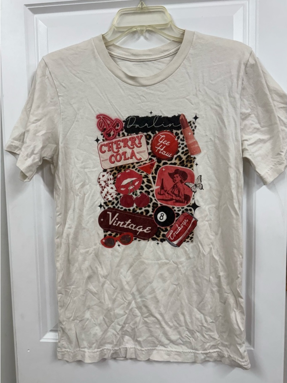 Graphic Vintage Cherry Cola Tee in Cream & Red